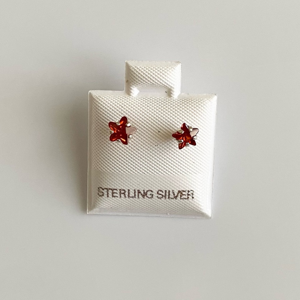 925 Sterling Silver Red Star Earring Studs